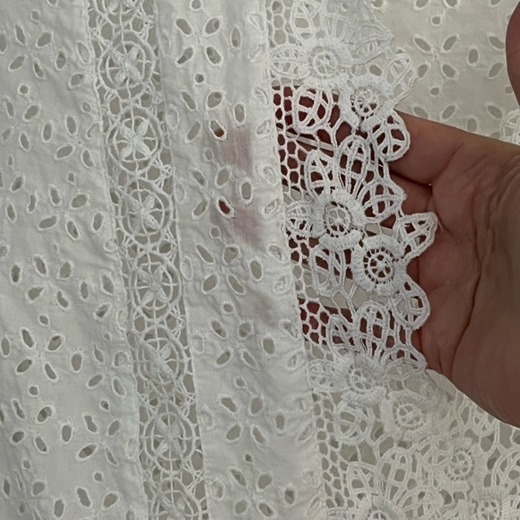 J. Jill 100% Cotton White Eyelet 3/4 Sleeve Tunic PXS Cottagecore Grannycore - Picture 6 of 13